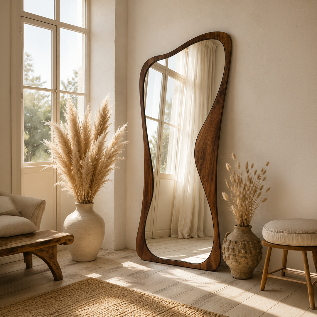 Wooden Frame Amoeba Mirror
