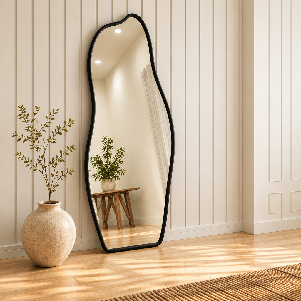 Wooden Frame Pebble Mirror