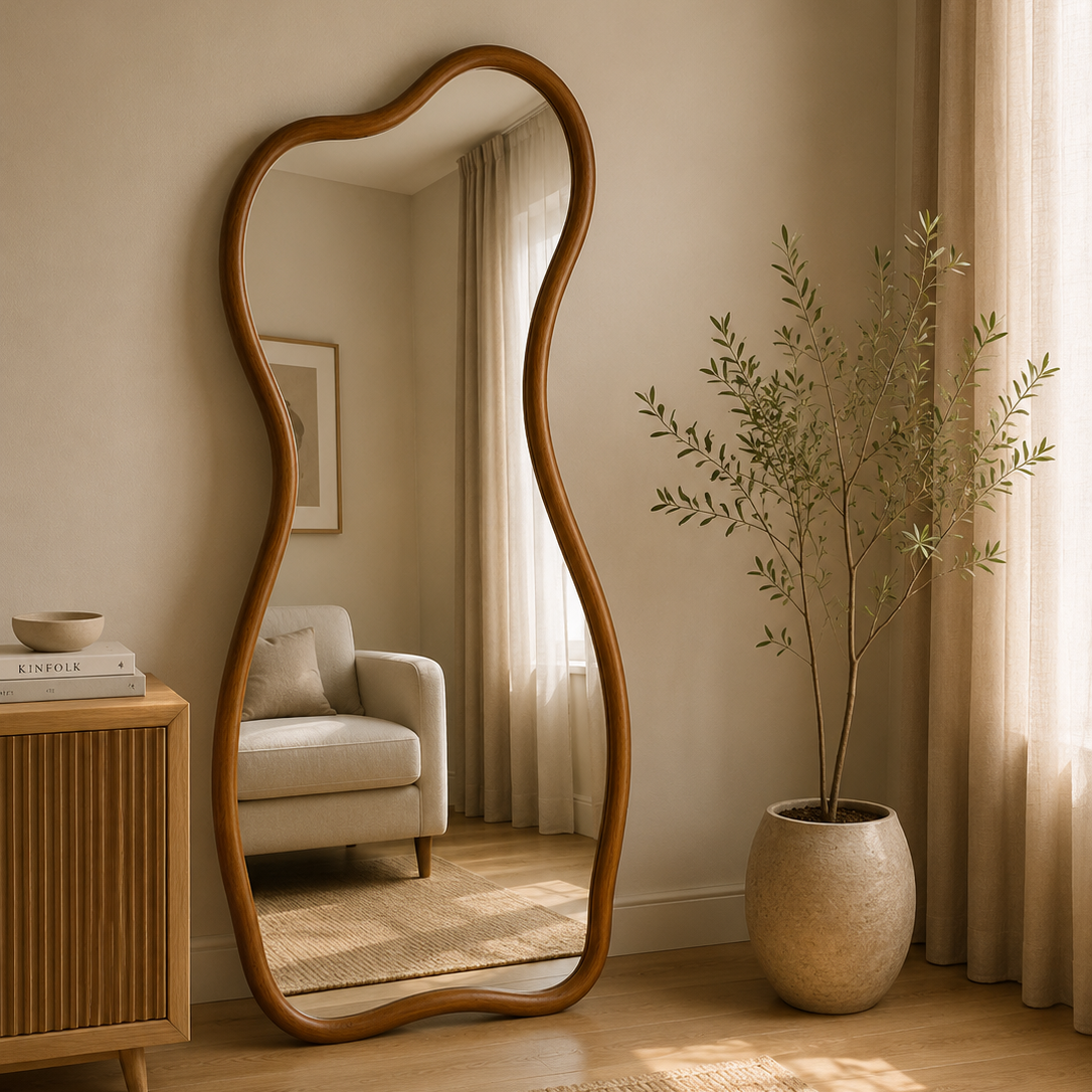 Wooden Frame Curvy Mirror