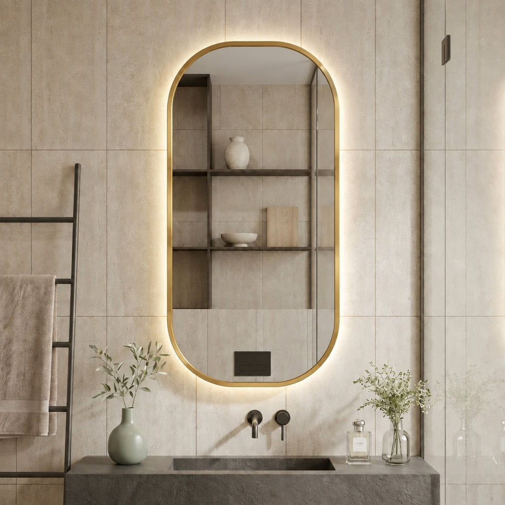 Wooden Frame Capsule Wall Mirror