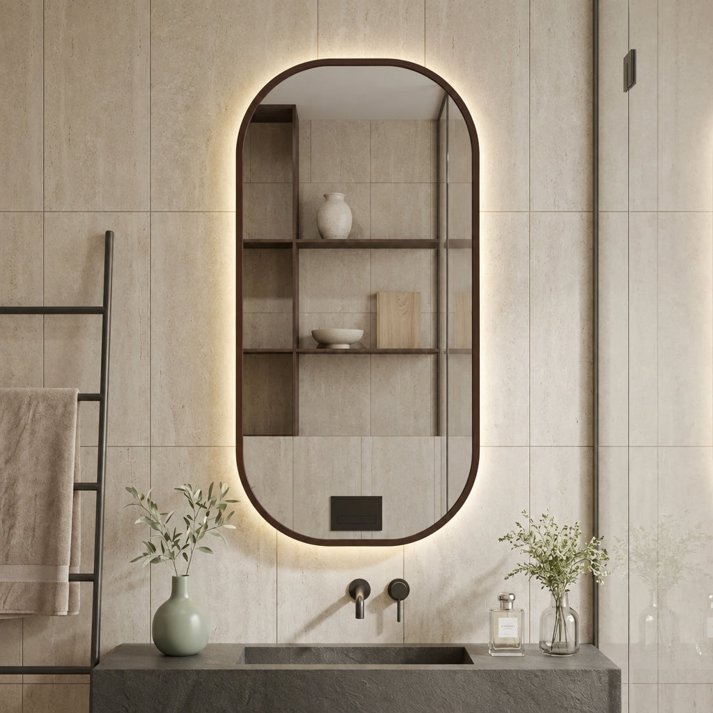 Wooden Frame Capsule Wall Mirror