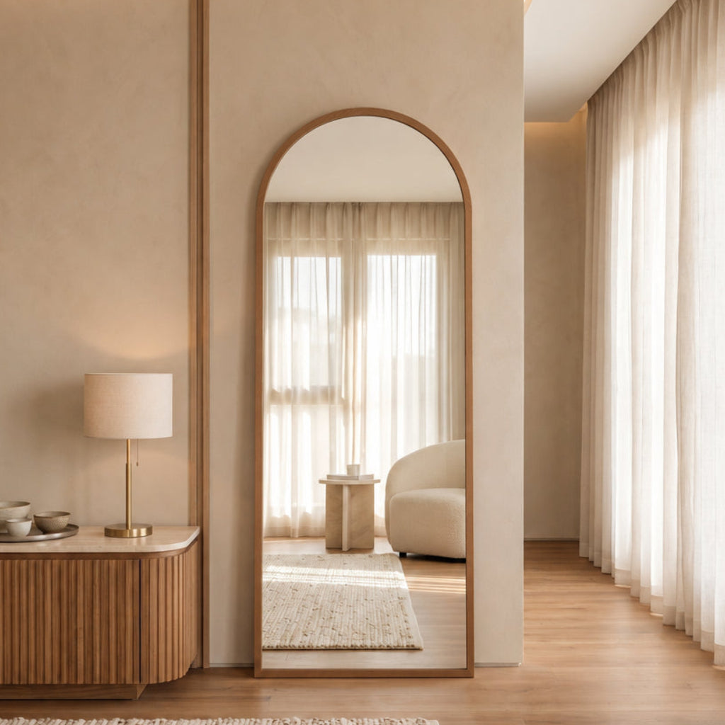 Wooden Frame Arched Mirror