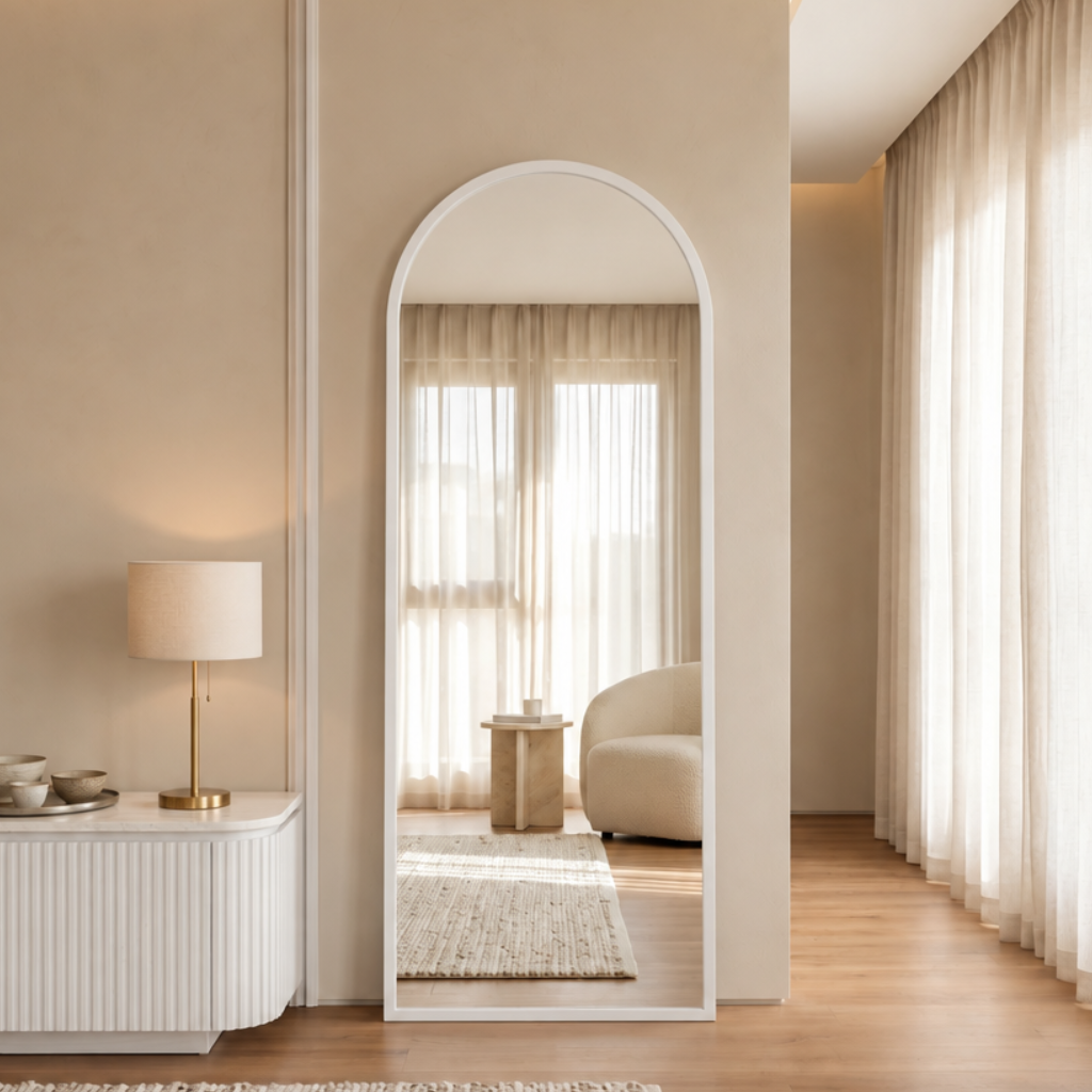 Wooden Frame Arched Mirror