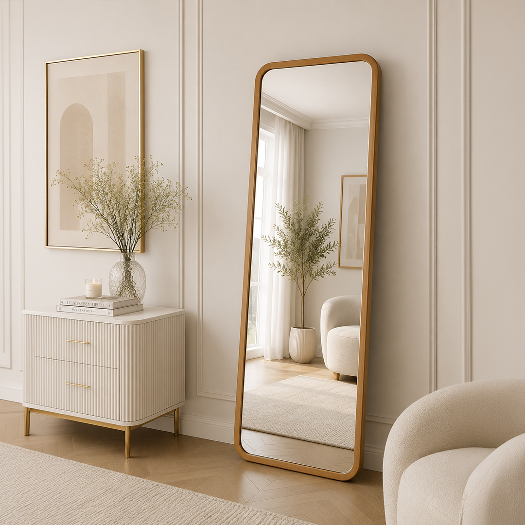 Wooden Frame Rounded Rectangle Mirror