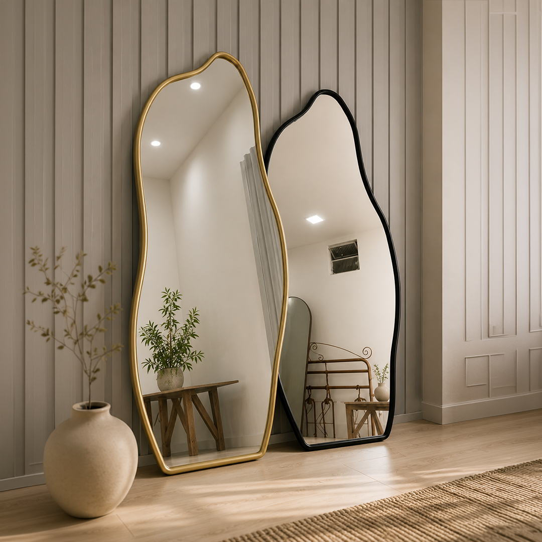 Wooden Frame Pebble Mirror