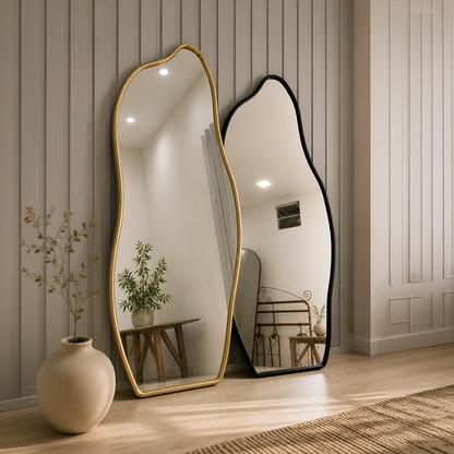 Wooden Frame Pebble Mirror