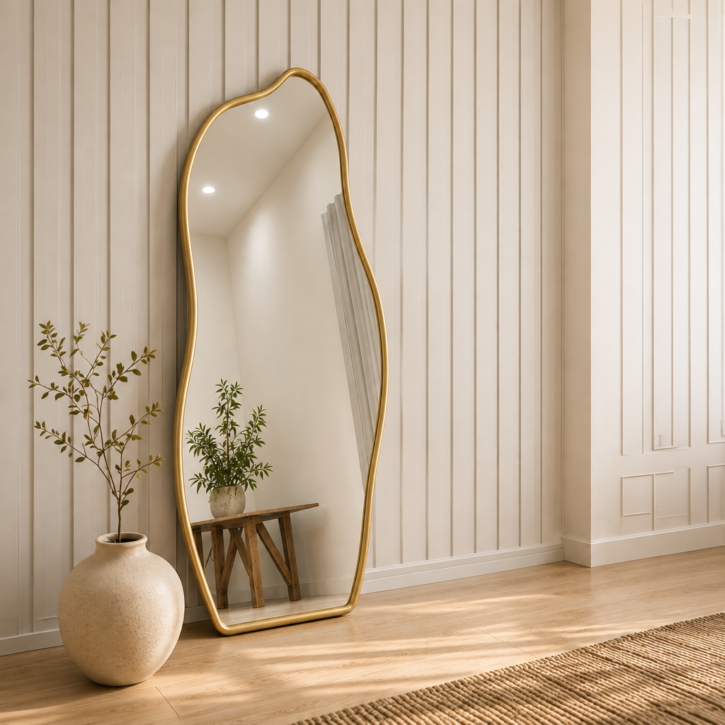Wooden Frame Pebble Mirror