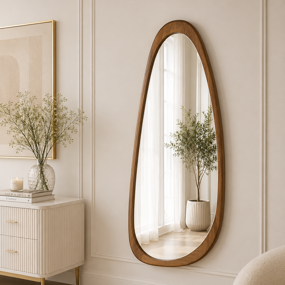 Wooden Frame Oval Wall Mirror