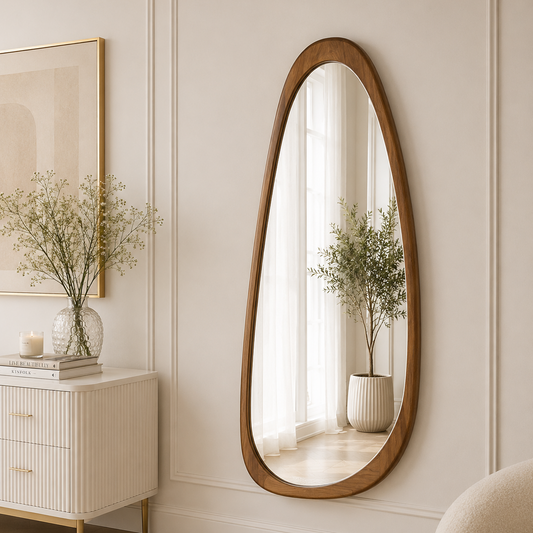 Wooden Frame Oval Wall Mirror