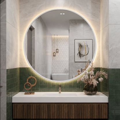 Wooden Framed Round Wall Mirror