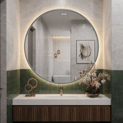 Wooden Framed Round Wall Mirror