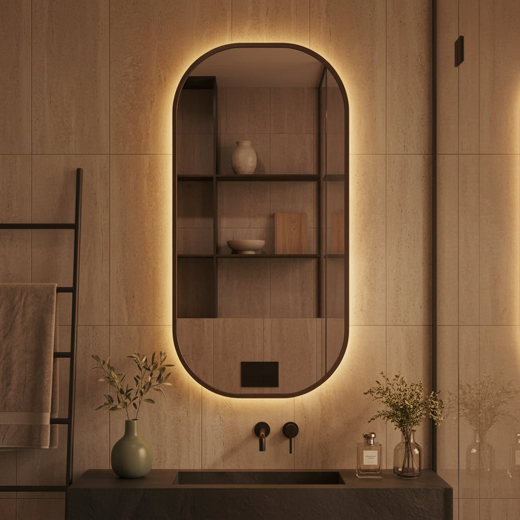 Wooden Frame Capsule Wall Mirror