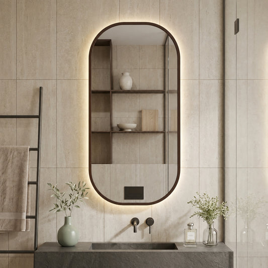 Wooden Frame Capsule Wall Mirror