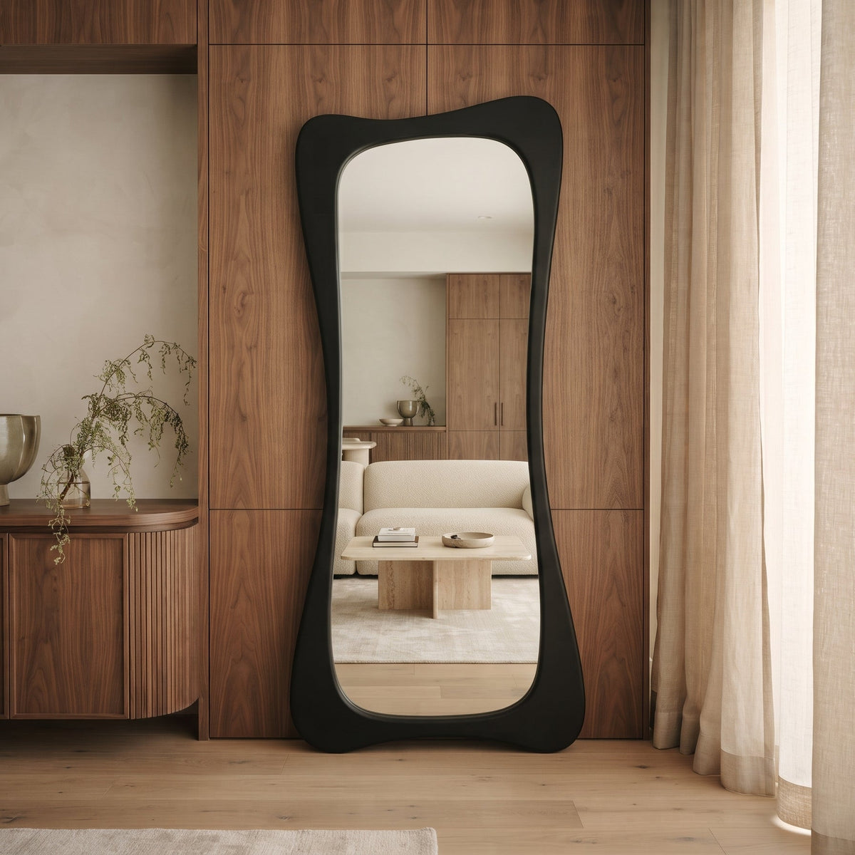 Wooden Frame Wave Mirror