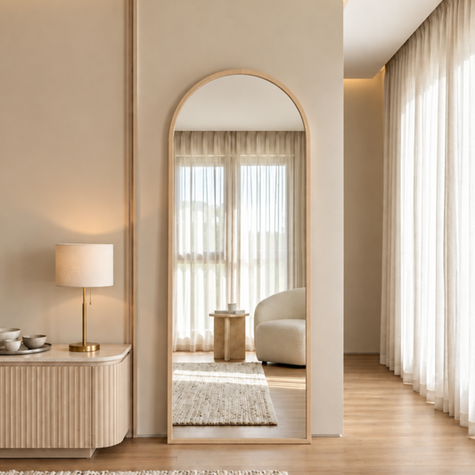 Wooden Frame Arched Mirror