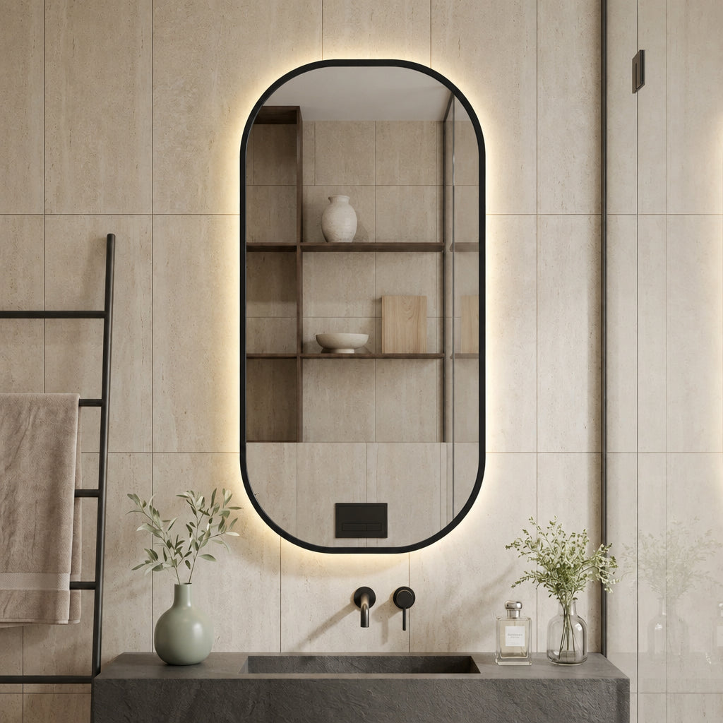 Wooden Frame Capsule Wall Mirror