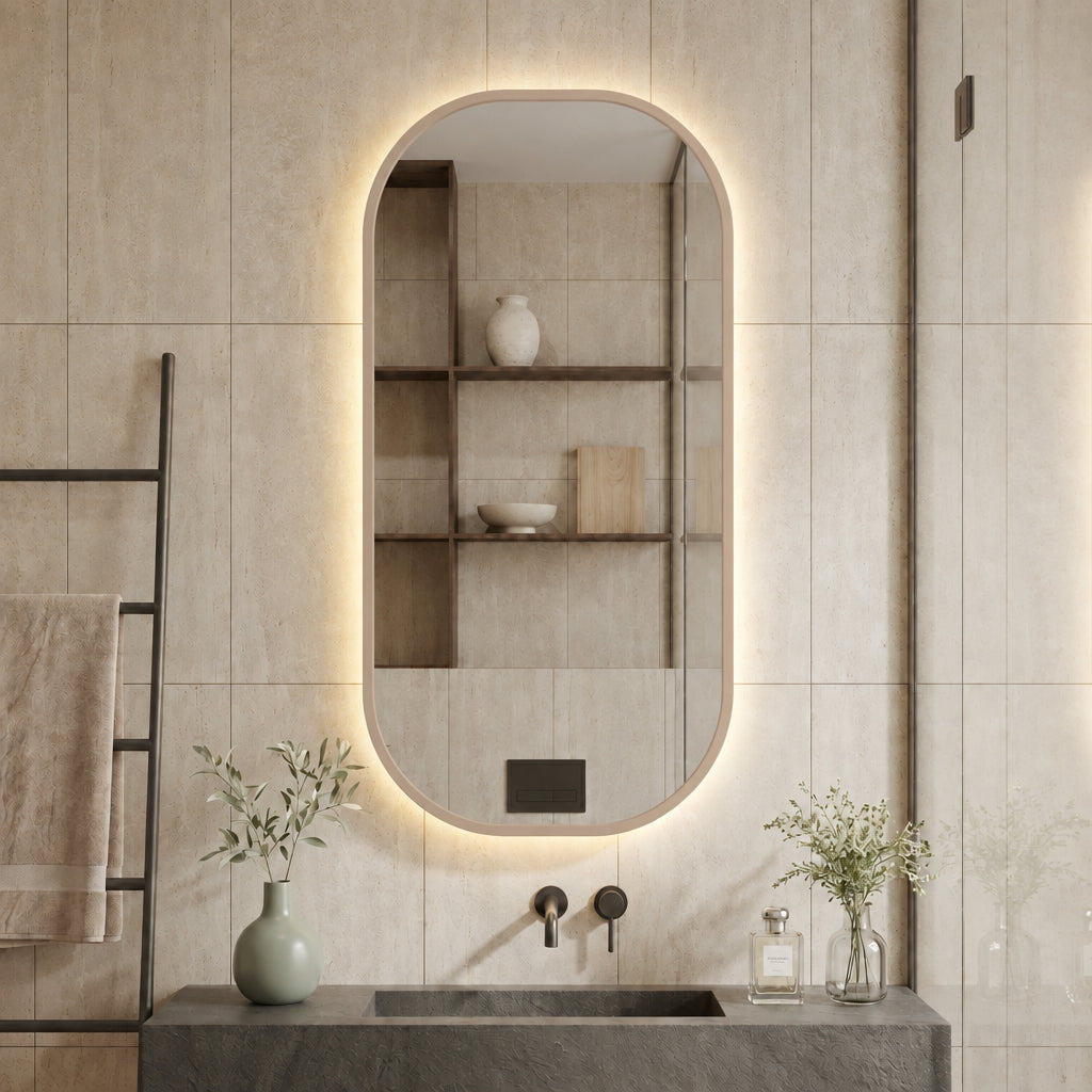 Wooden Frame Capsule Wall Mirror