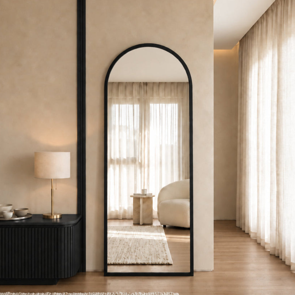 Wooden Frame Arched Mirror
