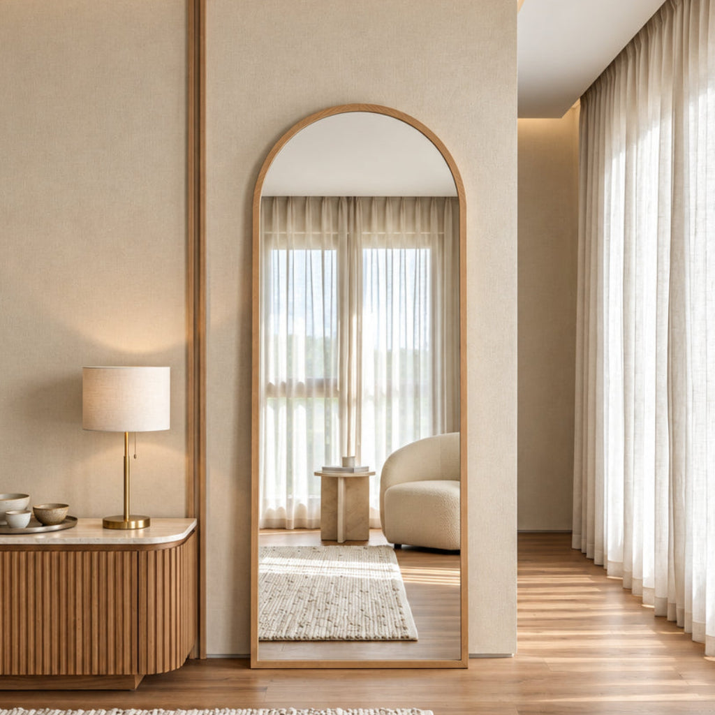 Wooden Frame Arched Mirror