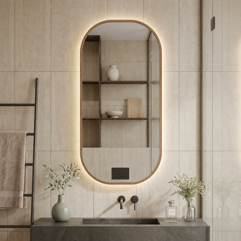 Wooden Frame Capsule Wall Mirror